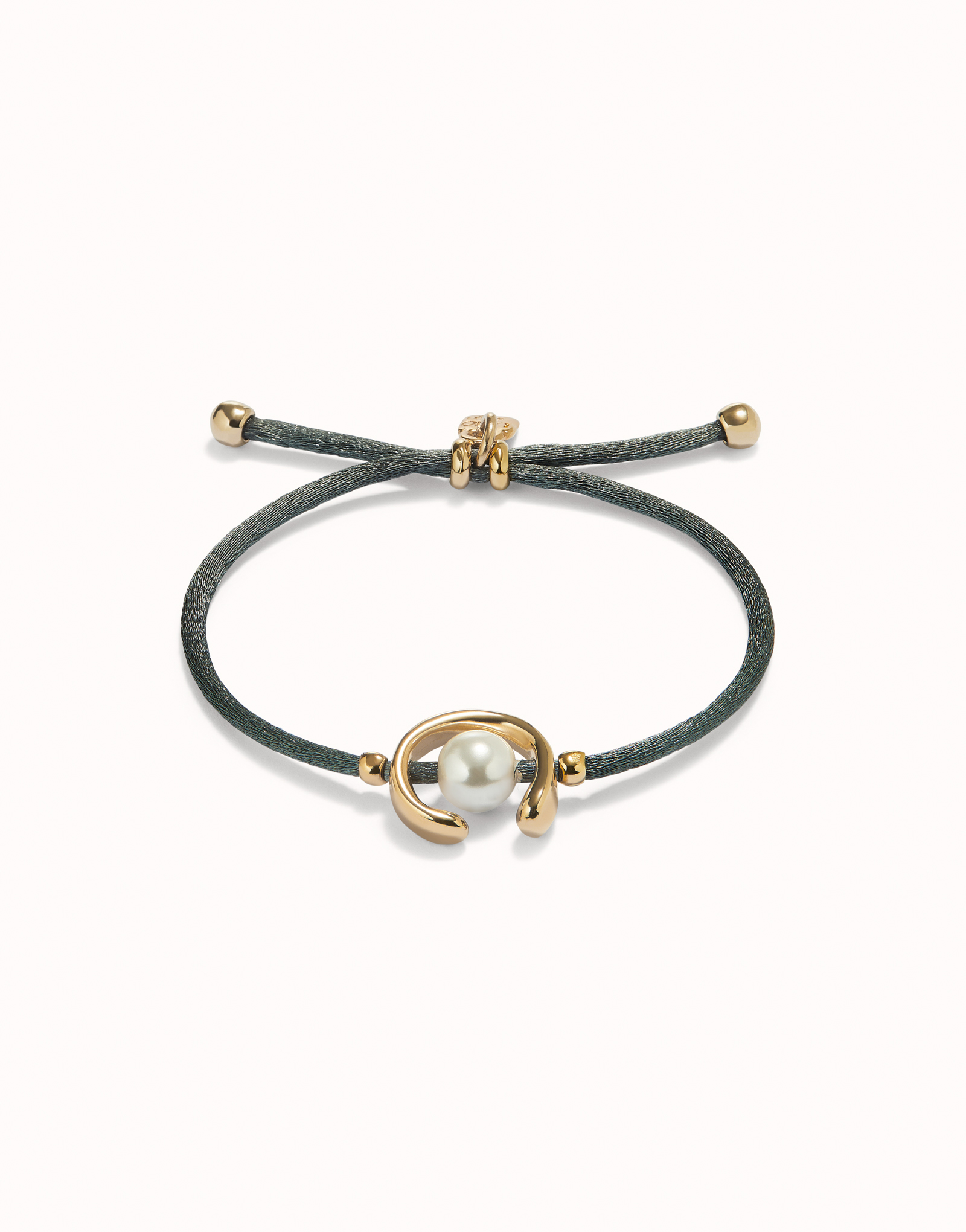 Bracelet en fil noir avec perle de coquillage plaquée or 18 carats., Or, large image number null
